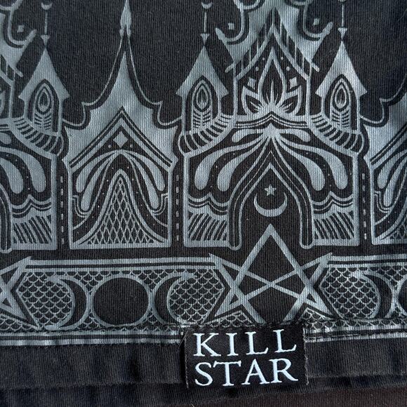 Killstar Shirt Mens Large Black Gothic Occult Border Hem Print Short Sleeve Tee - Picture 3 of 10